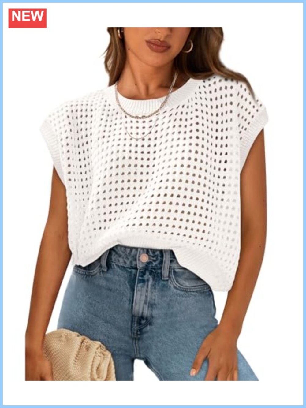 Crochet Cap Sleeve Sweater Top Lightweight Cotton Boho Women's Knit